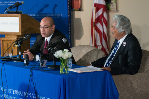 Iraq Ambassador to the United States Lukman Faily and AU Professor Dr. Abdul Aziz Said in a talk at American University on February 18th. ©Toni Ti